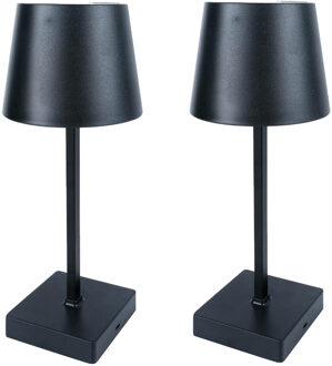 Benson LED tafellamp oplaadbaar - 2x - zwart - aanraaksensor - aluminium - 26 cm