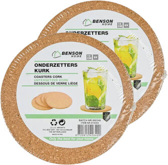 Benson Onderzetter - set van 12x - kurk - 10 cm - rond - hittebestendig - thee / koffie