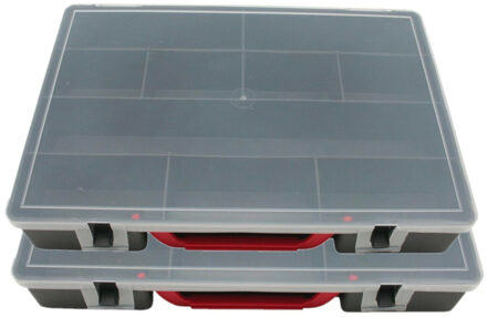 Benson Opbergdoos/sorteerdoos - 2x - 10-vaks - kunststof - grijs - 30 x 22 cm opbergkoffer met vakken