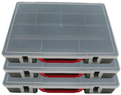 Benson Opbergdoos/sorteerdoos - 3x - 10-vaks - kunststof - grijs - 30 x 22 cm opbergkoffer met vakken