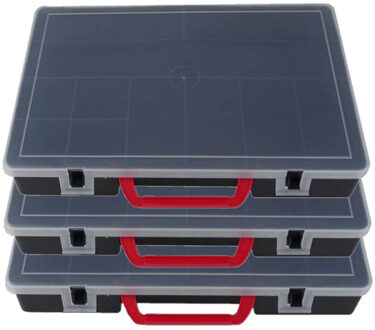 Benson Opbergdoos/sorteerdoos - 3x - 11-vaks - kunststof - grijs - 35 x 25 cm - opbergkoffer met vakken