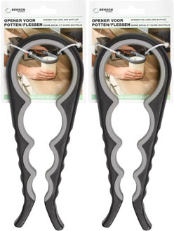 Benson opener voor potten / flessen - 2x - verstelbaar - rubber / kunststof - 22 cm - diverse deksel
