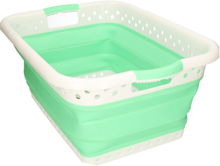 Benson opvouwbaar wasmand groen/wit met handvaten 61 x 44 x 26 cm