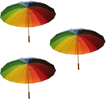 Benson Paraplu golfmodel - 3x - regenboogkleuren - 130 cm - 16 banen - gaypride