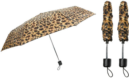 Benson Paraplu mini - 3x - luipaardprint - opvouwbaar - 93 x 55 cm - reisparaplu - compact