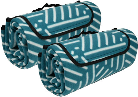 Benson Picknickkleed blauw - 2x - strepen - oprolbaar - 150 x 130 cm