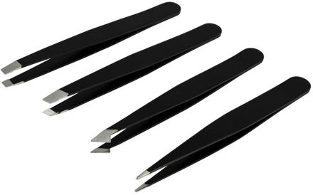 Benson Pincet set 4-delig - zwart - RVS metaal - 9 cm - epileer