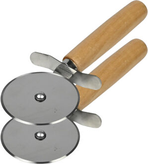 Benson Pizza snijder/roller - 2x - RVS wiel - houten handvat - duimbescherming - 18,5 cm