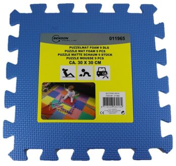 Benson Puzzel speelmat foam tegels 30 x 30 cm blauw 9 stuks