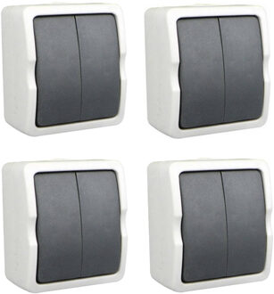 Benson Schakelaar - 4x - dubbel - opbouw - IP54 - 250V - 10A - spatwaterdicht - buiten