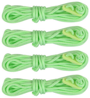 Benson Scheerlijnen/tent haringen touw met gatspanners - set 12x stuks - glow in the dark - 3 meter