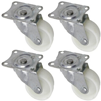 Benson Set van 4x zwenkwieltjes wit - 32mm - Zwenkwielen - Transportwieltjes - Transportwielen