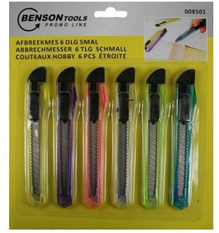 Benson Set van 6 hobbymesjes / afbreekmesjes in verschillende kleuren - Hobbymessenset