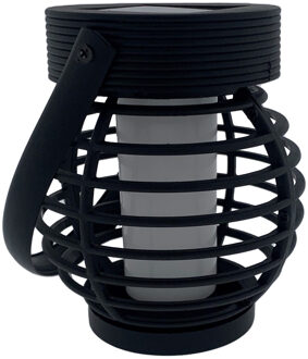 Benson Solar lantaarn tuinlamp - zwart - LED flame effect - oplaadbaar - D9 x H10,8 cm