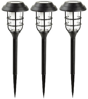 Benson Solar tuinlamp - 6x - zwart - LED flame effect - oplaadbaar - D12 x H43 cm