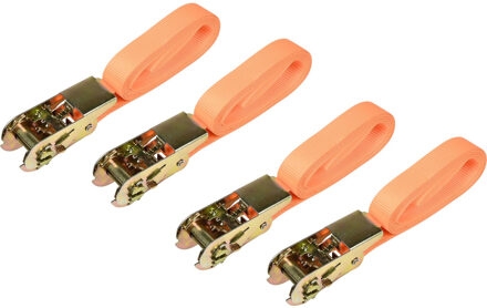 Benson Spanbanden set - 4x stuks - oranje - polyester - 3,5 m - met ratel en haken