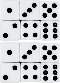 Benson Speelgoed Dobbelstenen - 12x stuks - wit/zwart - kunststof