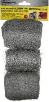Benson Staalwol set - 3-delig - grof/middel/fijn - schuurspons