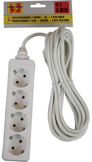 Benson Stekkerdoos - 2x - 4 stopcontacten - wit - randaarde - 5 meter snoer