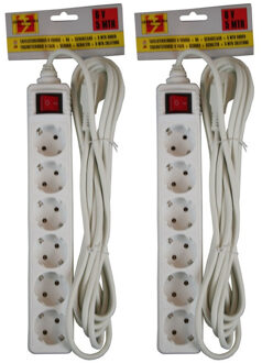 Benson stekkerdoos - 2x - 6-voudig - wit - 5m - randaarde en schakelaar