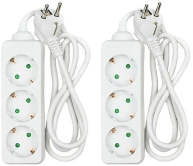 Benson Stekkerdoos 3-voudig - 2x - geaarde stekkerdoos - wit - 100 cm - verlengsnoer