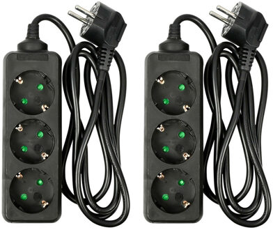 Benson Stekkerdoos 3-voudig - 2x - geaarde stekkerdoos - zwart - 150 cm - verlengsnoer