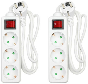 Benson Stekkerdoos 3-voudig - 2x - schakelaar - geaard - wit - snoer van 100 cm - verlengsnoer
