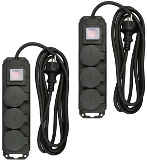 Benson Stekkerdoos 3-voudig - 2x - schakelaar - waterdicht - geaard - zwart - 3m - verlengsnoer