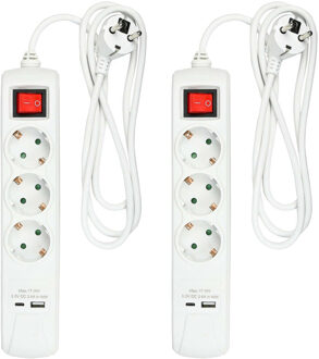 Benson Stekkerdoos 3-voudig - 2x usb - schakelaar - geaard - wit - 150 cm