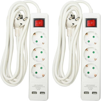 Benson Stekkerdoos 3-voudig- 2x usb - schakelaar - geaard - wit - 300 cm
