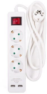 Benson Stekkerdoos 3-voudig- 2x usb - schakelaar - geaard - wit - snoer van 150 cm