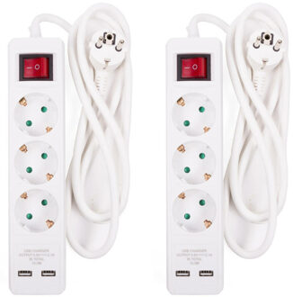 Benson Stekkerdoos 3-voudig- 2x usb - schakelaar - geaard - wit - snoer van 150 cm