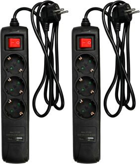 Benson Stekkerdoos 3-voudig - 2x usb - schakelaar - geaard - zwart - 150 cm