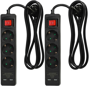 Benson Stekkerdoos 3-voudig- 2x usb - schakelaar - geaard - zwart - 150 cm