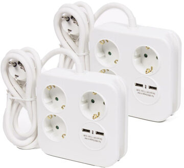 Benson Stekkerdoos 3-voudig met USB - 2x - geaard - wit - 150 cm - verlengsnoer