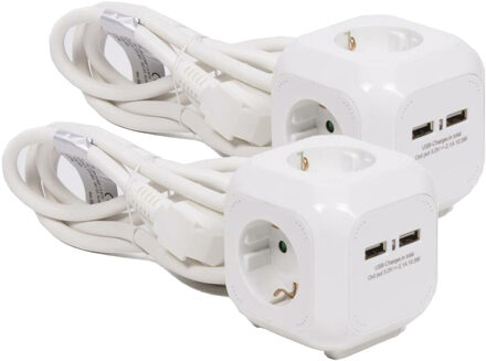 Benson Stekkerdoos 3-voudig met USB - 2x - geaard - wit - 150 cm - verlengsnoer