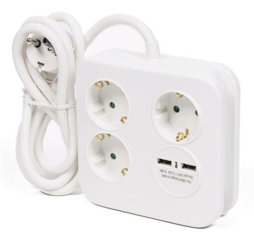 Benson Stekkerdoos 3-voudig met USB - geaard - wit - snoer van 150 cm - verlengsnoer