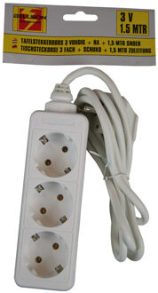 Benson Stekkerdoos - 3-voudig - wit - 1,5 meter - randaarde - verlengsnoer