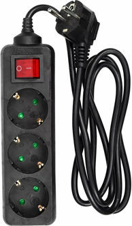 Benson Stekkerdoos - 3-voudig - zwart - 1,5 meter - randaarde en schakelaar