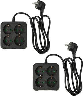 Benson Stekkerdoos 4-voudig - 2x - geaard - zwart - 150 cm - verlengsnoer