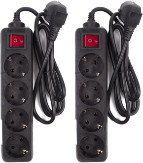 Benson Stekkerdoos 4-voudig - 2x - schakelaar - geaard - zwart - 150 cm