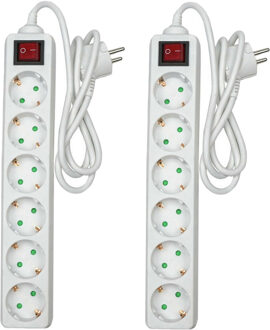 Benson Stekkerdoos 6-voudig - 2x - schakelaar - geaard - wit - 100 cm