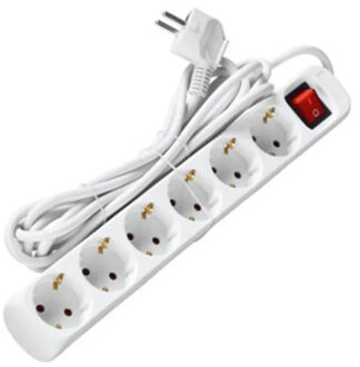 Benson Stekkerdoos - 6-voudig - wit - 5M - randaarde en schakelaar