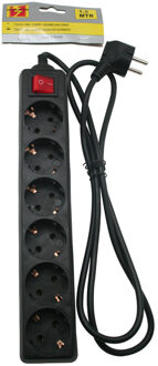 Benson Stekkerdoos 6-voudig - zwart - 1,5 meter - Met randaarde en schakelaar - stekkerdozen