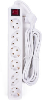 Benson Stekkerdoos 8 voudig - wit - 5 meter - 4 plat en 4 rond - randaarde - schakelaar