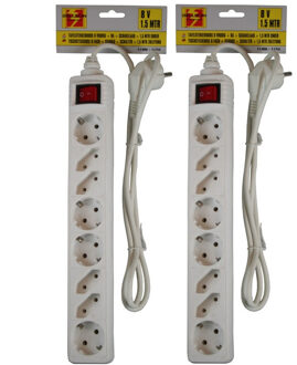 Benson stekkerdoos met schakelaar - 2x - 8-voudig - wit - 1,5 meter