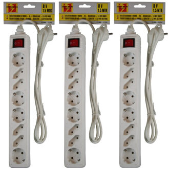 Benson stekkerdoos met schakelaar - 3x - 8-voudig - wit - 1,5 meter