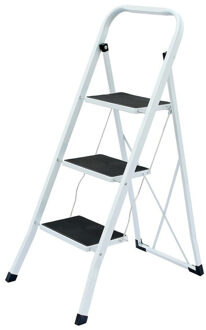Benson Stevige Inklapbare Huishoudtrap - 3 Treden - Wit - Anti Slip