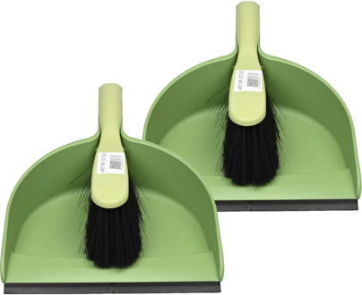 Benson Stoffer en blik - 2x - kunststof - 33 x 22 cm - groen - rubber rand