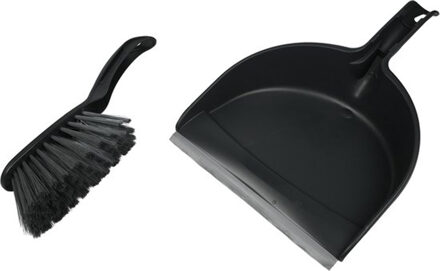 Benson Stoffer en blik - kunststof - 33 x 22 cm - antraciet grijs - rubber rand